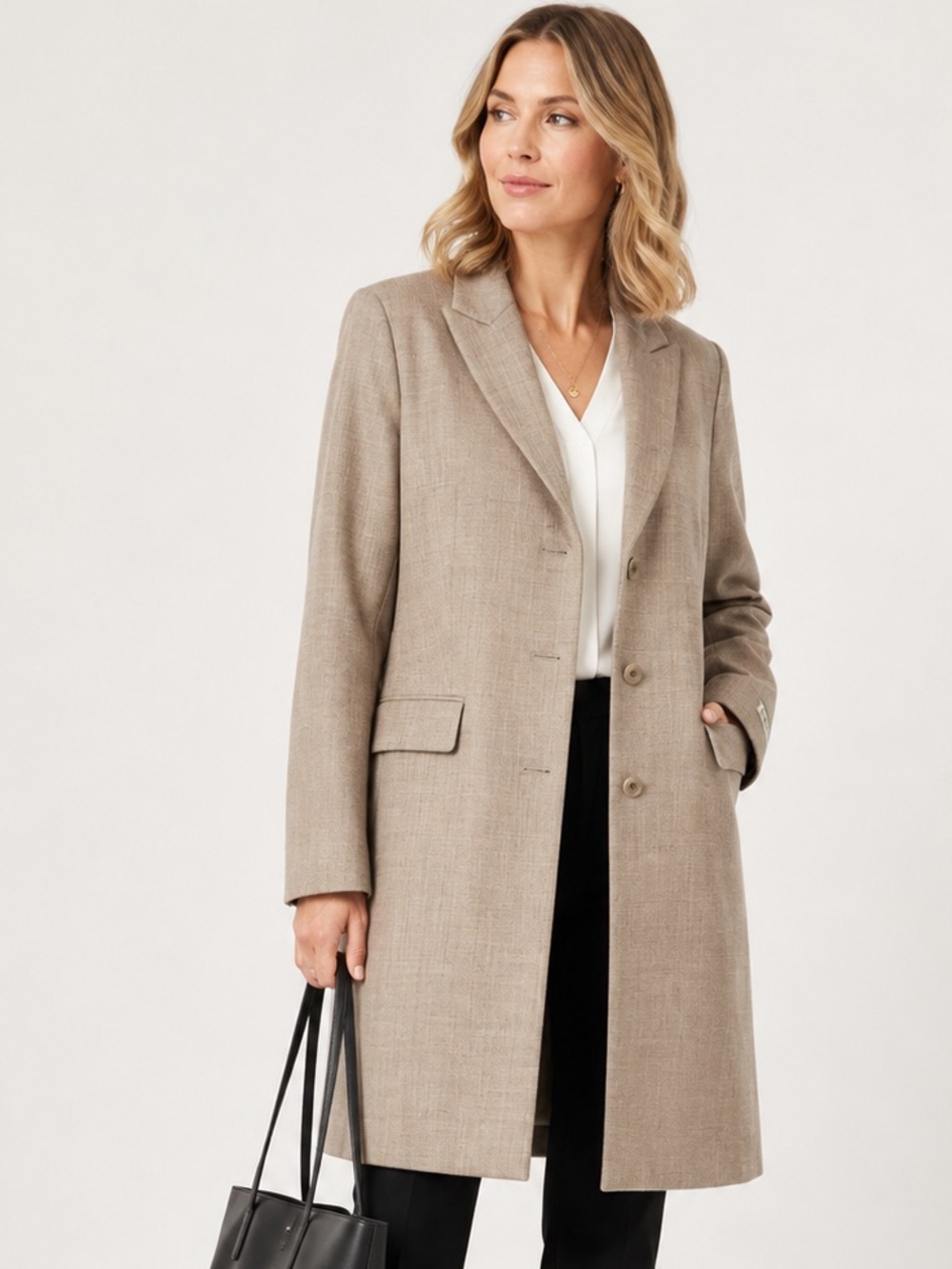 Austin Reed London New York 100% Worsted Wool Long Topcoat Coat Beige Taupe 14W